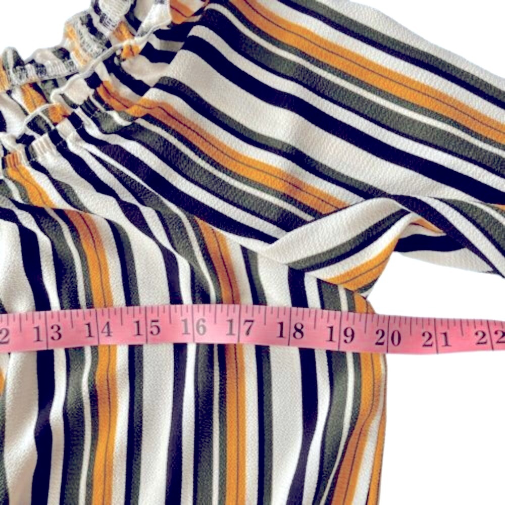 A. Byer Bell Sleeve Front Tie Boat Neck Striped Boho Blouse Top Medium - Picture 9 of 13